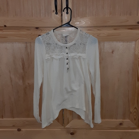 Knox Rose Thermal ruffle lace top shark bite hem shirt size M - Picture 1 of 3
